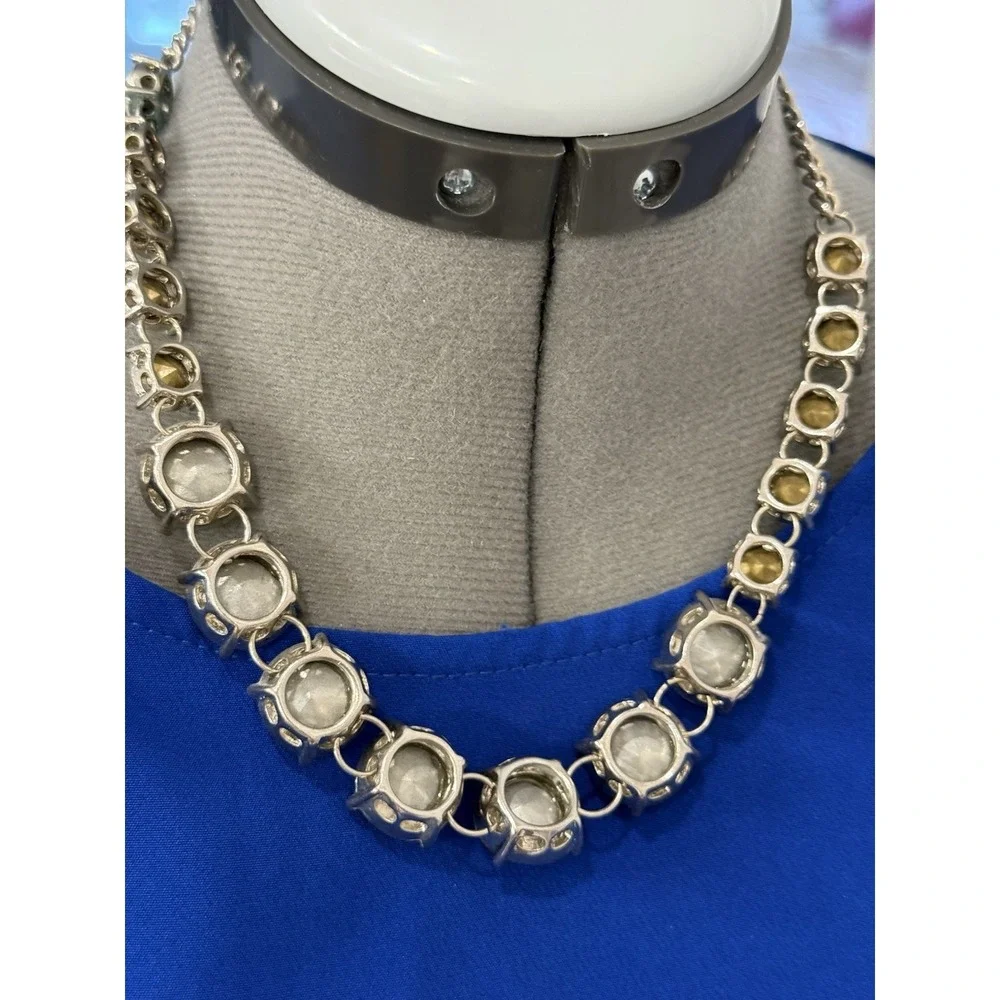 Silver  Tone Crystal  Gloss Clear Jeweled Chocker‎ Chunky Estate Necklace